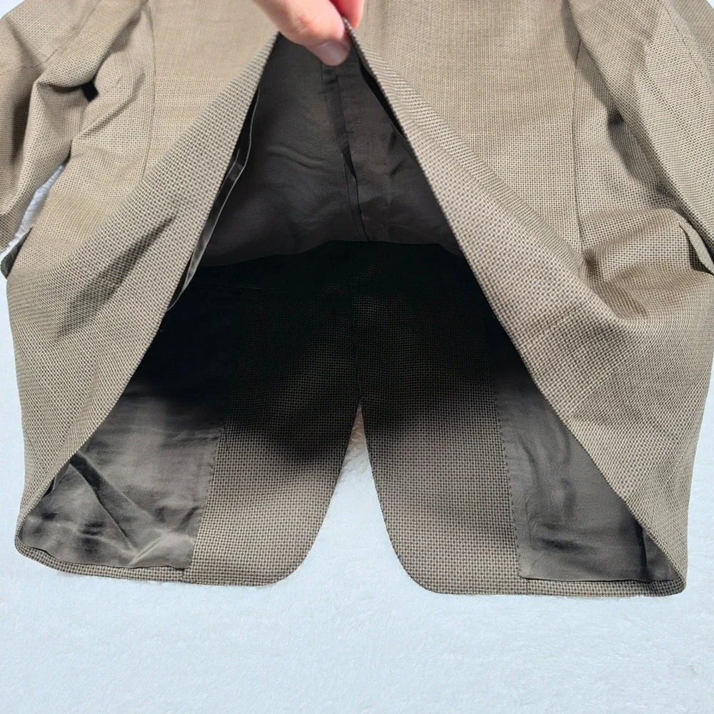 Canali Milano Full Suit Men 48(38) Brown Wool Micro-check 2-Button Pleated 32x29